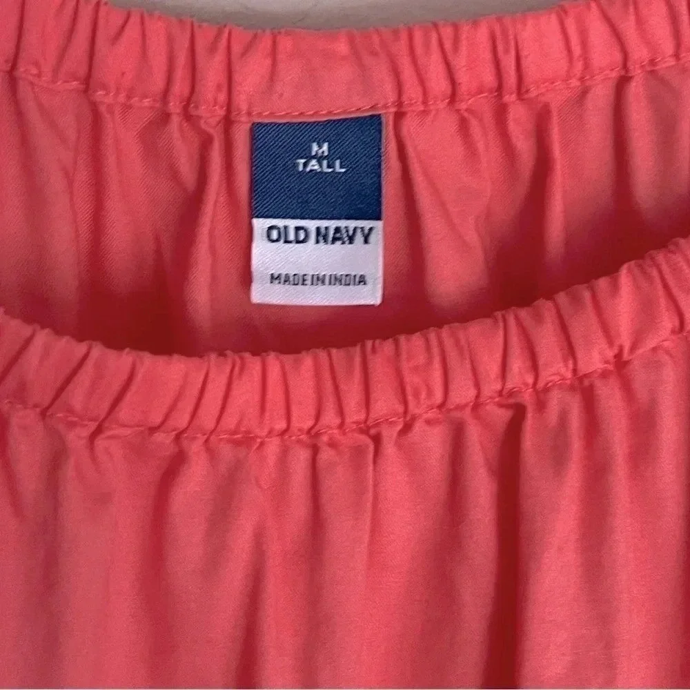 Old Navy Short Puff Sleeve Peplum Top Coral Pink Cutout Back Medium Tall